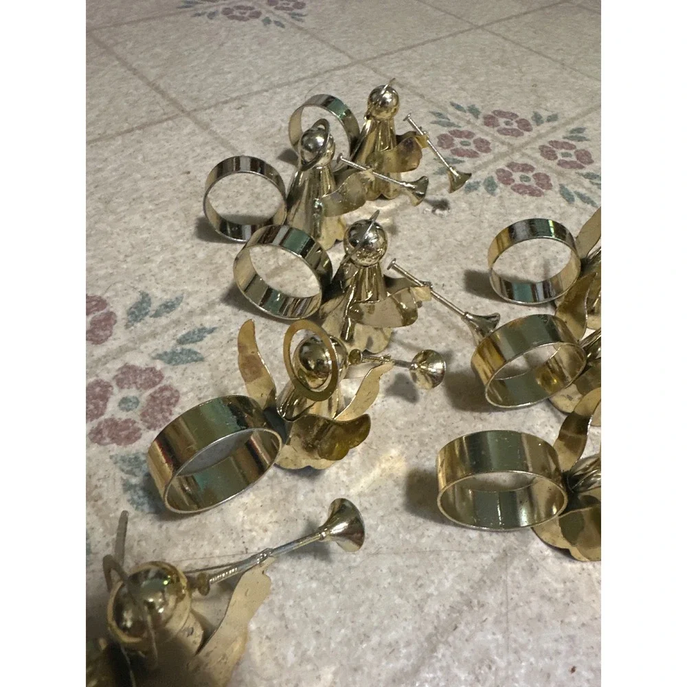 Vintage Gold Angel Napkin Rings Set of 11 Herald Trumpet Christmas Table Decor